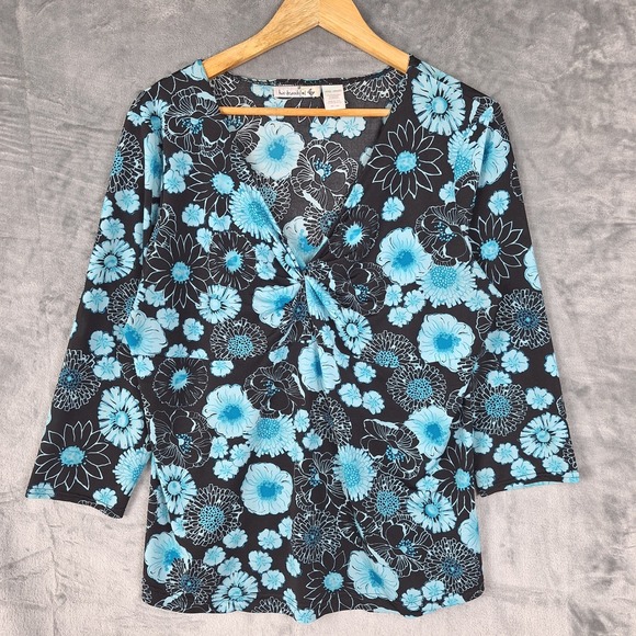 Two Beautiful Tops - Womens Top Large Black Vintage Y2K 90s Babydoll Dark Floral Whimsigoth Stretch